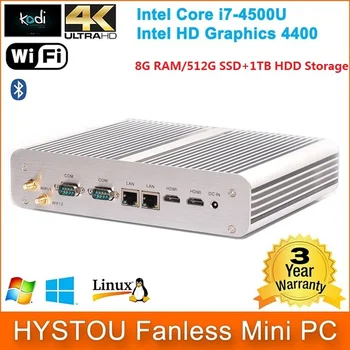 

Fanless Compact desktop Mini computer Intel core i7-4500U CPU 8G RAM 64G to 512G SSD+1TB HDD Windows7/8/Linux Free DHL shipping