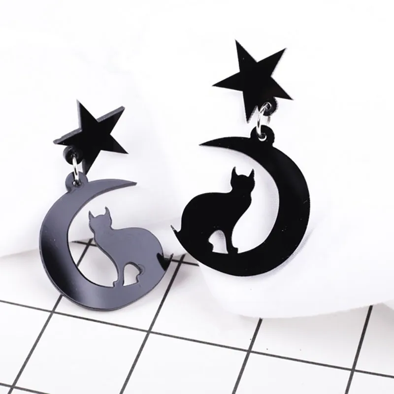 

2018 Hot Fashion New Design White Black Pink Acrylic Earrings Sailor Moon Cute Girl Cat Star Earrings for Women Jewelry Brincos