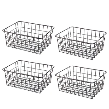 

4pcs Household Iron Art Storage Basket Kitchen Bedroom Sundries Snacks Organizer Basket - Black*4(2323441×4)