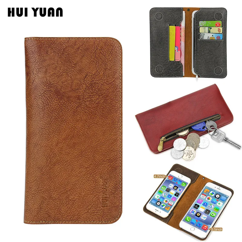 Luxury General Pouch Zipper Wallet Real Leather Case for iphone 7 6s 5s 6 Plus 5c