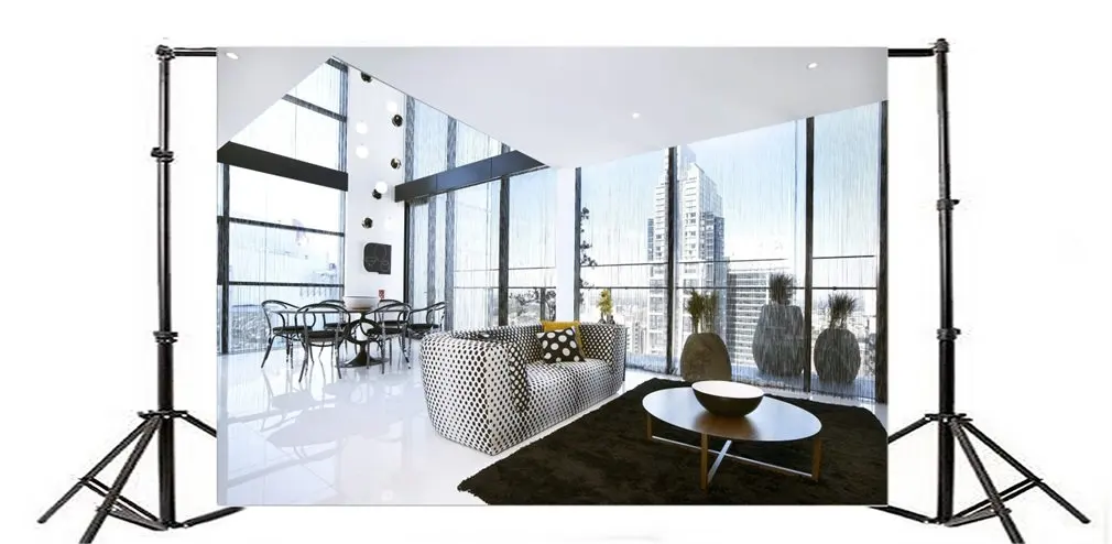 Photography Backdrop Office Room Sofa Table Carpet French Sash Cityscape Building House Interior