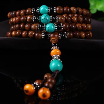 

Sennier 8mm108 Tibetan buddhist prayer japa mala bracelet pear wave Stretch wooden bracelets necklace Bangle