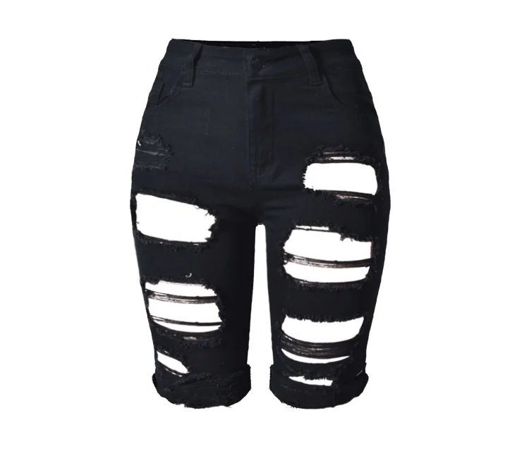 high waisted black distressed denim shorts