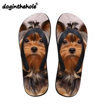 Doginthehole спортивные сандалии летние женские шлепанцы милый Йоркширский терьер Узор Сандалии Женская пляжная обувь тапочки для девочек