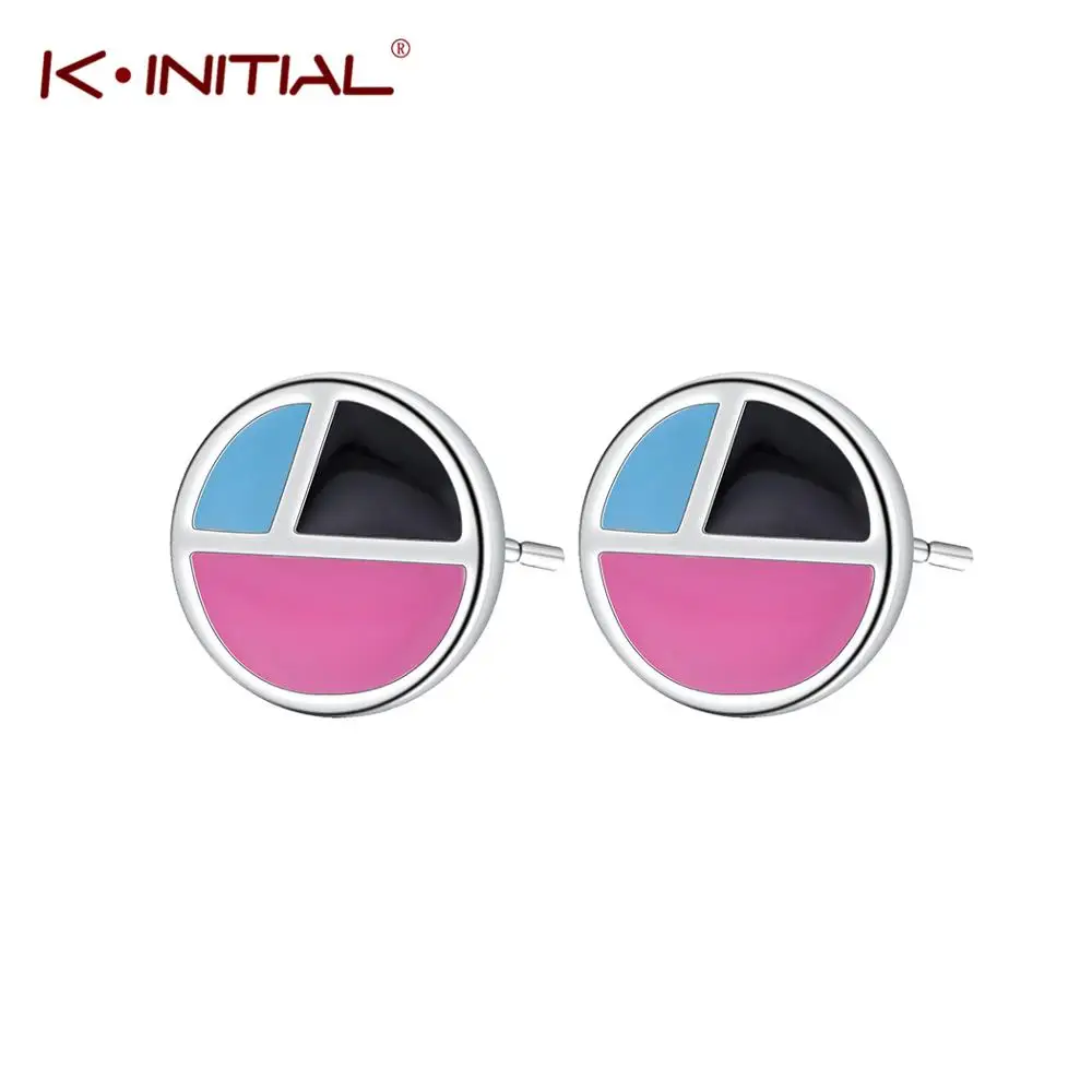 Kinitial New Design Coin Shaped Stud Earrings in Enamel Colorful Silver Metal Accessory For Girls Women Earring Jewelry | Украшения и