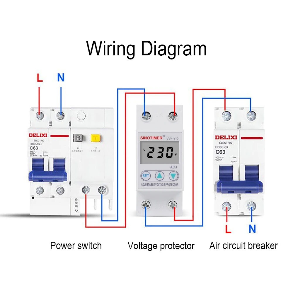 Factory Price HD LCD Display 63A 220V Digital Adjustable Low High Voltage Protection Circuit Breaker with Home Surge Protection