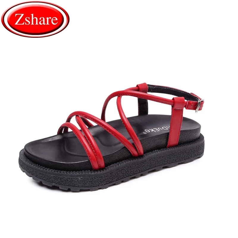 

Simple Women Platform Sandals 2019 Summer New 34-43 Size Peep-toe Flat Women Sandals Buckle Strap Roman Female Casual Slippers