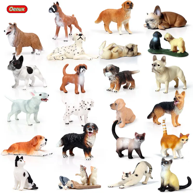 

Oenux Genuine Mini Animals Model Simulation Farm Animal Cat Pug Bulldog Figurines PVC Educational Action Figure Toy For Kids