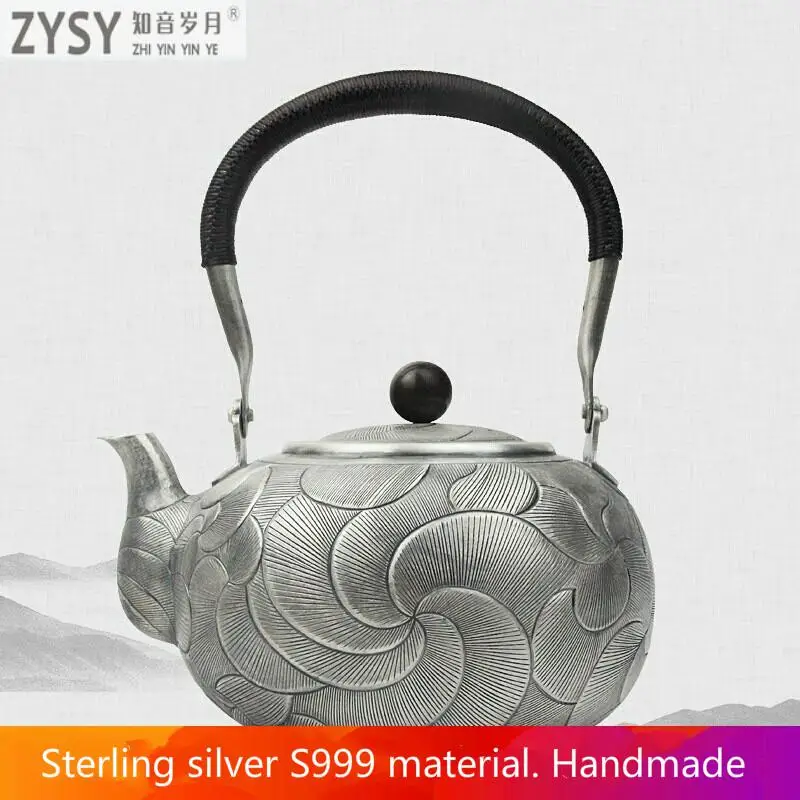 Чистый серебряный чайный набор кунг-фу, ручное производство чистого серебра 999 сделать старый горящий чайник воды напоминание чайник, офис подарок коллекция - Цвет: Weighing about 800g