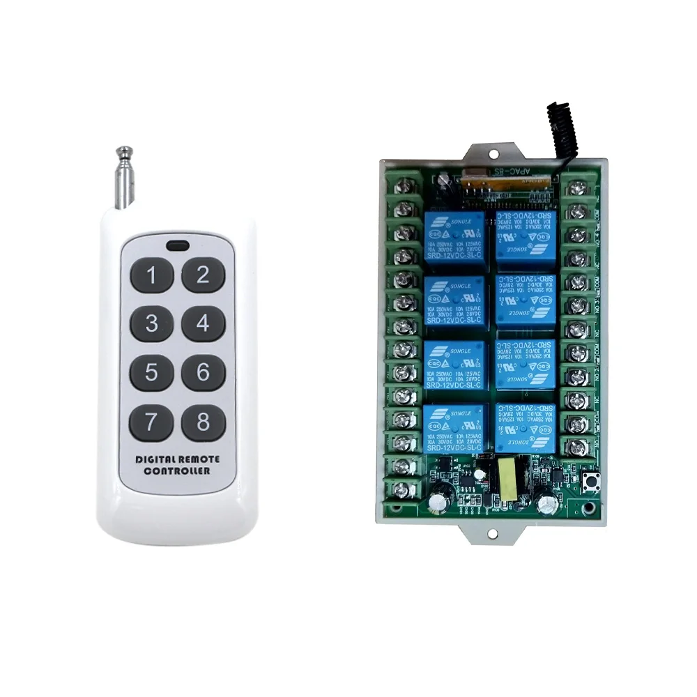 

500m AC 220V 8 CH Channel 8CH RF Wireless Remote Control LED Light Bulb Switch System Receiver + Transmitter, 315 433 MHz