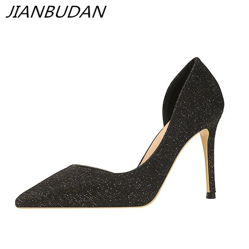 

JIANBUDAN/ Luxury sexy women's high heels High quality pu leather office shoes 10cm High summer Pumps Wedding bridal shoes 34-39