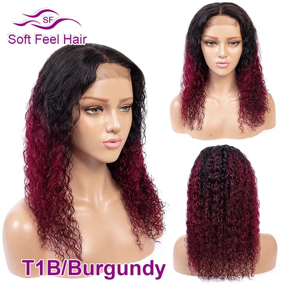 Soft Feel Hair 4*4 Омбре Кружева Закрытие парик 150% плотность Remy человеческие волосы Закрытие парики для черных женщин бразильский кудрявый парик