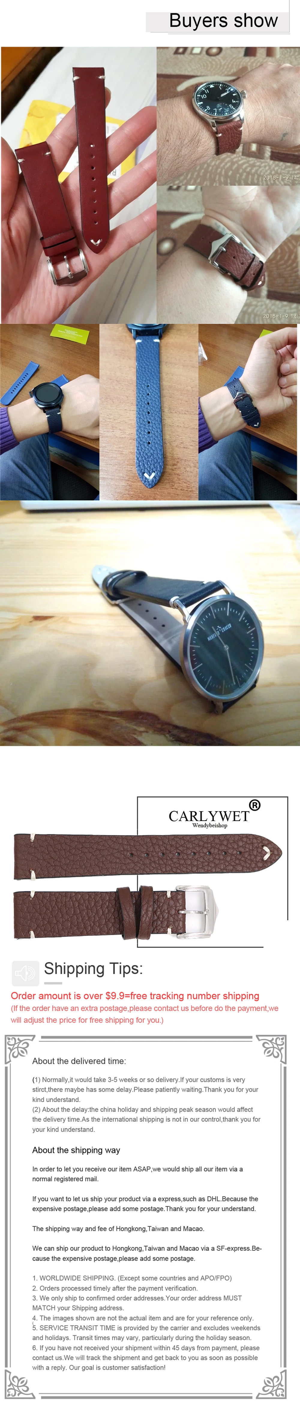 CARLYWET 20 22 24 мм Мужские Женские кожаные коричневые, черные, красные, синие винтажные наручные часы ремешок ремень для Омега Ролекс Panerai