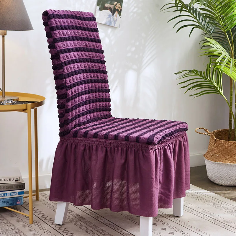 Жаккардовые Пузырьковые чехлы на стулья с юбкой эластичные чехлы съемные чехлы на стулья для столовой качественные чехлы на сиденья для гостиничного банкета - Цвет: Purple