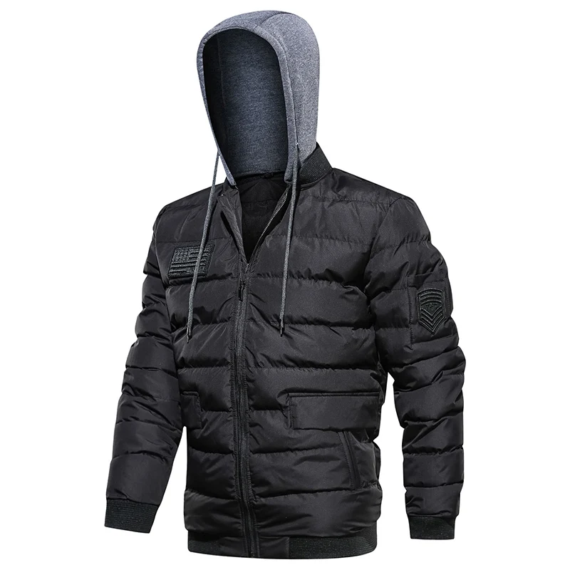 Refire gear мужская зимняя куртка с капюшоном, Теплая стеганая куртка пилота в стиле милитари, повседневная куртка со съемным капюшоном, верхняя одежда, парка, пальто для мужчин - Цвет: Black
