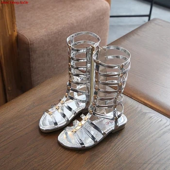 

New Summer Baby Girls Gladiator Roman Sandals Children PU Leather Kids High Top Sandals Little Girl Fashion Shoes