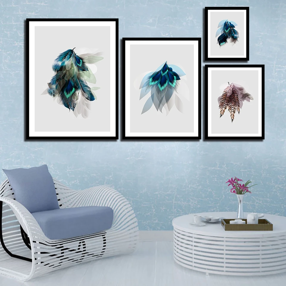 

Nordic Watercolor Style Canvas Painting Print HD Feather Picture Poster Wall Art For Living Room Bedroom Bedside Home Decoration