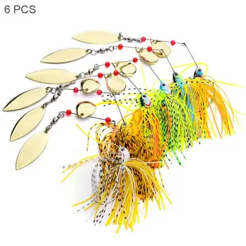 

6pcs Stainless Steel Buzz bait Spoon Lures Jigs Head Silicone Skirts Snakehead Colorful Fishing Lure Bait Accessories