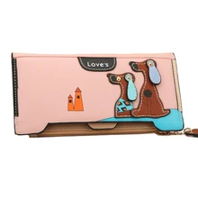 Sansarya 2018 Pink Dog Pendent Wallet Cute Puppy Print Long PU Zip Hasp coin pockets Credit Card Holder Bag Lady Clutch Wallet
