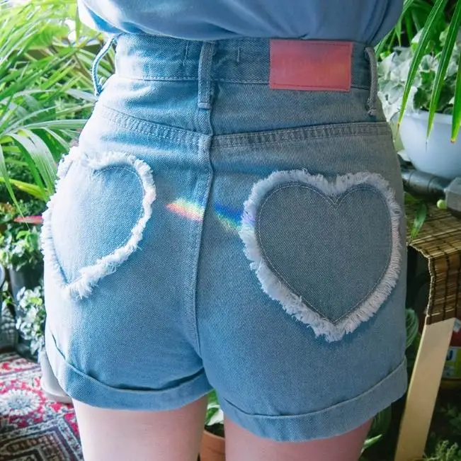 

Women Denim Shorts Love Heart jeans Short High Waist Hot Mini Short Pants