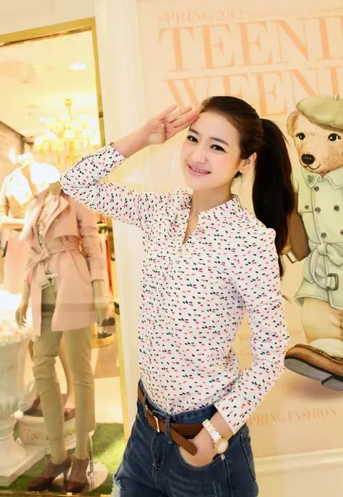 Весенняя женская одежда маленькая блузка с длинным рукавом и цветочным