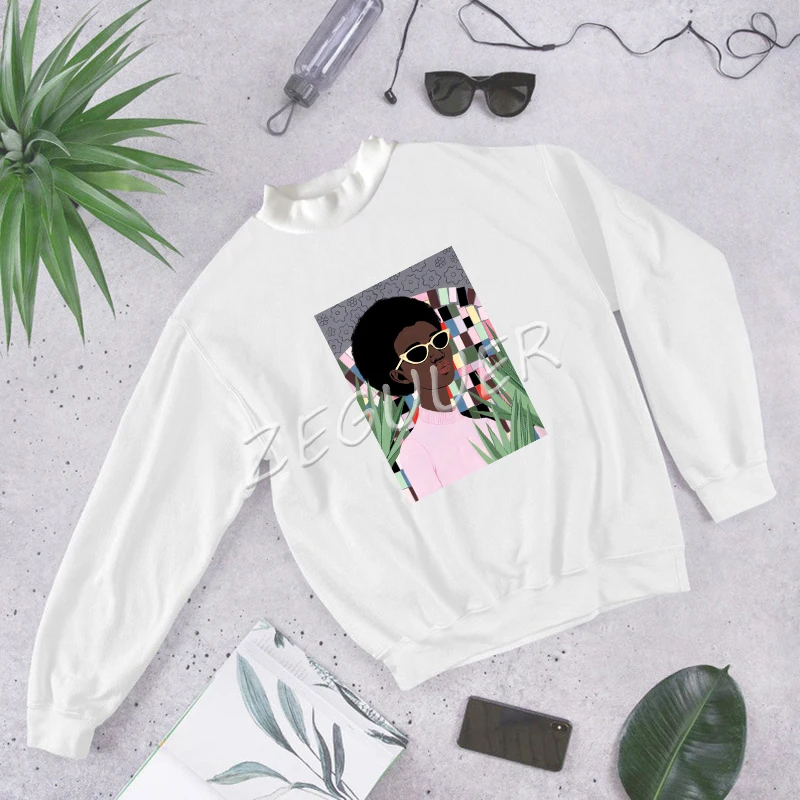 

Black Girl Jumper Long Sleeve Women Pink Sweatshirt Aesthetic Art Oversized Hoodies Tops White Polyester Streetwear Pullovers