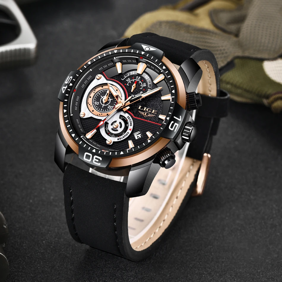 Relogio Masculino LIGE новые мужские часы лучший бренд роскошный, кожаный, в деловом стиле золотые часы мужские модные водонепроницаемые спортивные кварцевые часы