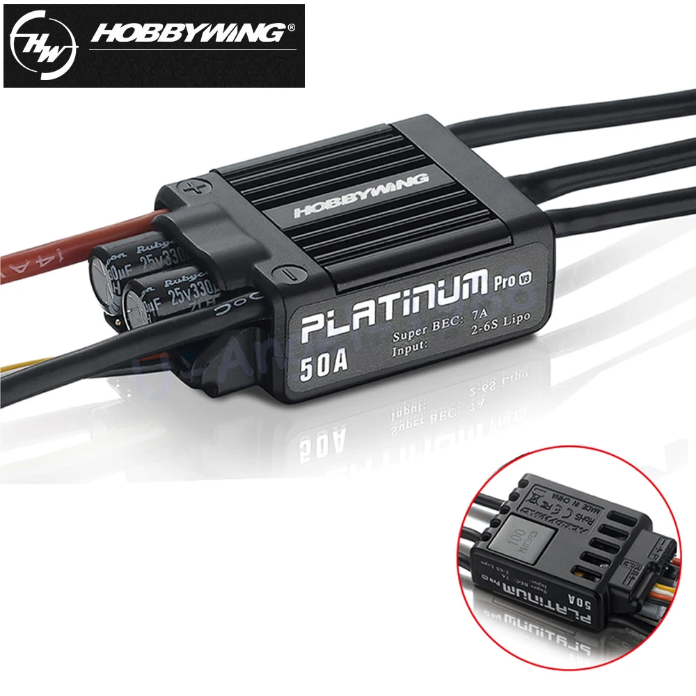 4pcs/lot Original Hobbywing Platinum 50A V3 High Performance ESC for Align TREX 450 450L RC Helicopter Fixed Wing ESC 1pcs original hobbywing platinum 100a v3 rc model brushless esc for multicopter for align trex 550 600 700 rc helicopter fixed w