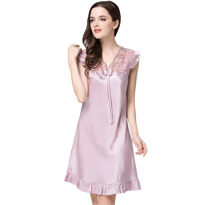 755 2017 Verão Nova Senhoras Pijamas Nighties Camisolas De Seda Sensuais Negligees Feminino Plus Size Mulheres Camisola M 4XL