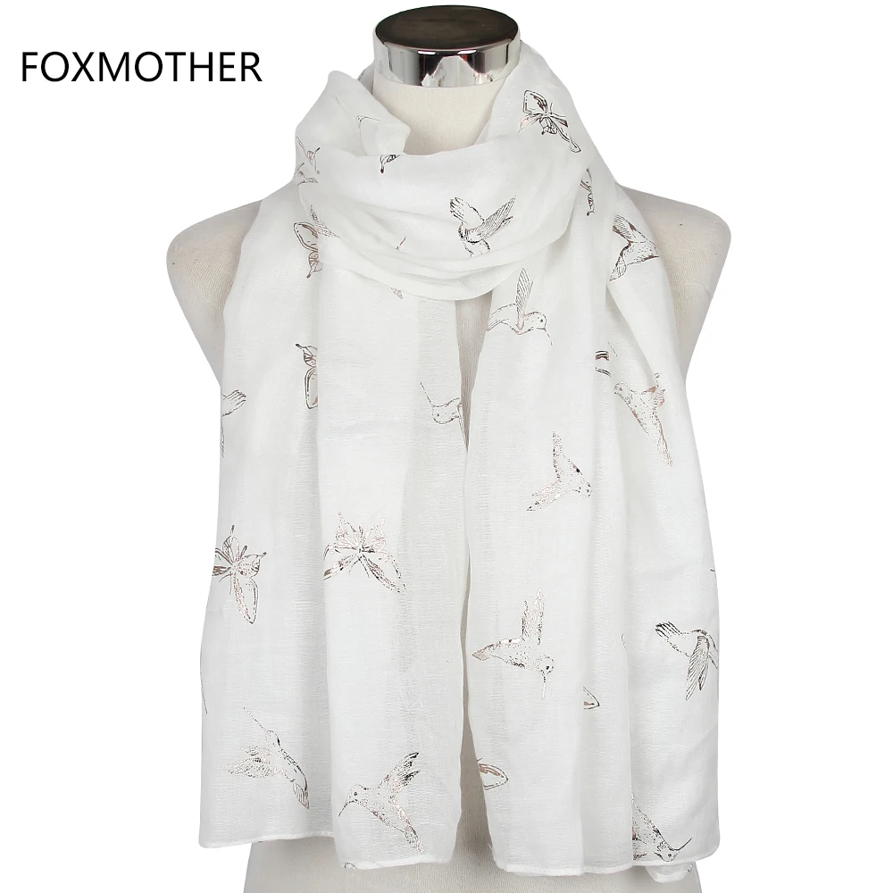 

2017 New Design Bronzing White Bird Butterfly Long Scarves Wrap Shawls For Womens
