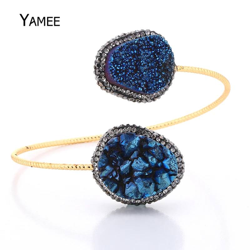 

Irregular Natural Stone Bangle Bracelets Big Druzy Crystal Chakra Healing Stone Bangle Gold Plating Adjustable Bangles For Women