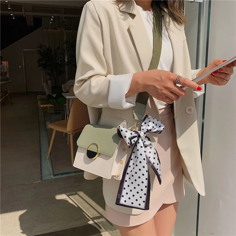 Контрастные цвета из искусственной кожи сумки через плечо с шарфом дизайн для женщин летняя сумка через плечо качественные женские сумки