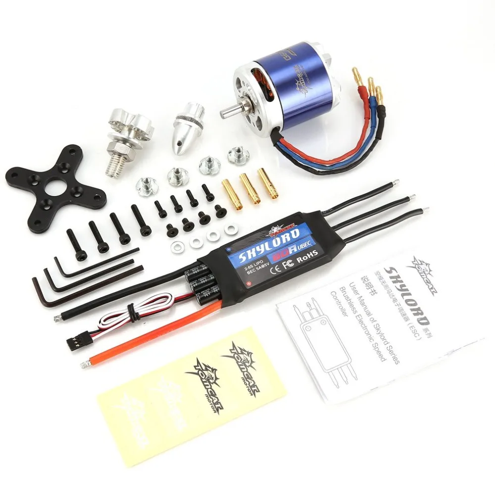 

RC TomCat TC-G 5030 KV400 Brushless Motor Skyload 80A Brushless ESC Combo Set for RC Fixed Wing Airplane Drone Helicopter