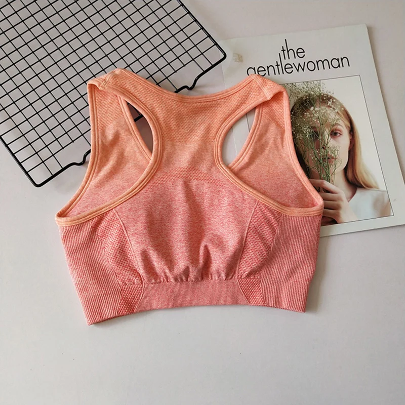 2018 New Ombre Seamless Sports Bra For Fitness Yoga Racerback Sport Bra Top With Removable Pad Push Up Gym Bra Active Wear