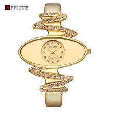 AFFUTE Señoras Reloj de Cuarzo de Moda para Mujeres Rhinestone Vestido Relojes de Oro Reloj de pulsera de Cuero Casual reloje mujer montre femme