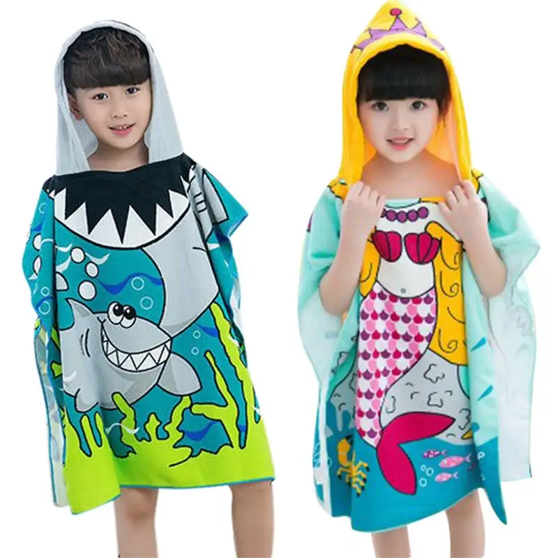 

Mermaid Shark Pattern Beach Towel for Boys Girls Children Hooded Bath Towel Baby Towel Cartoon Print Soft Towel for Kids