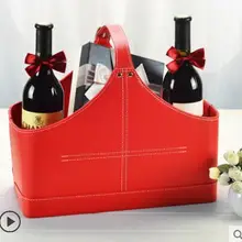 Красная искусственная кожа, домашняя кожаная подарочная корзина для хранения газета, журнал, одежда для разного вина PSNL003