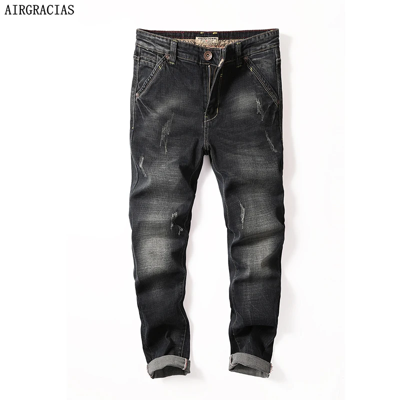 AIRGRACIAS Brand Jeans Retro Nostalgia Straight Black Denim Jeans Men ...