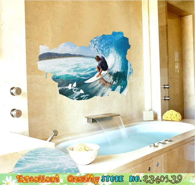 Fresco Hombre Surf Mar Océano Onda Pegatinas de Pared 3D Mural arte