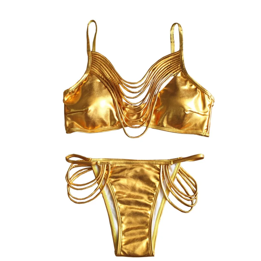

NIDALEE 2019 Gold Stamping Bikini Set Sexy Padded Women Swimsuit Push Up Bandeau Swimwear Summer Beachwear Brazil Bathing Suit