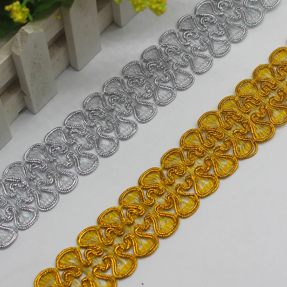 

Christmas Lace Trima Braid Lace Crochet Applique Shiny Golden Vintage 3D Crochet Ribbon Belt Gold Silver 3.4cm/10.5-10.0 Yd Long