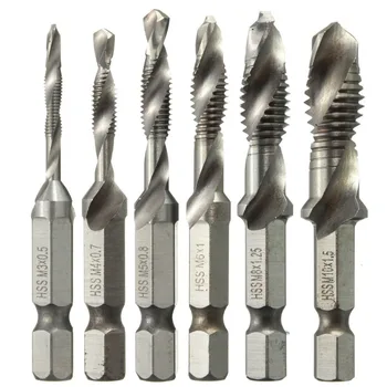 

High Quality 1/4" Hex Shank HSS Screw Thread Tap Drill Countersink Bit 6pcs Set Tools