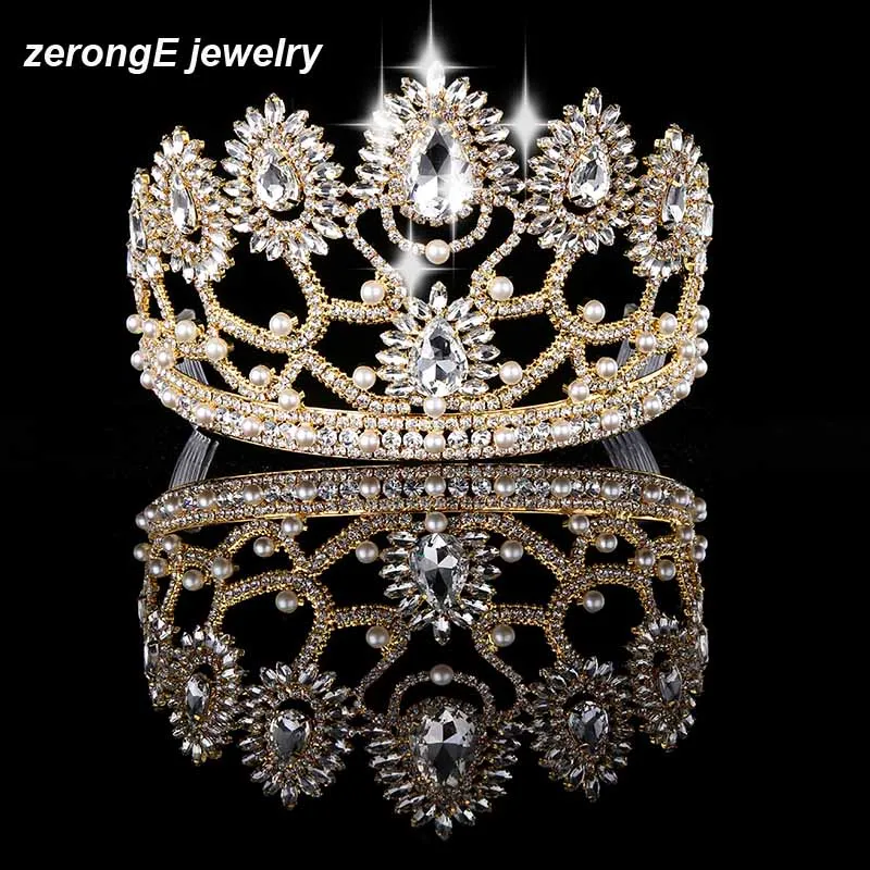 Free-shipping-tall-pageant-gold-rhinestone-women-party-holiday-crown-tiara-for-decoration-custom-cost-extra
