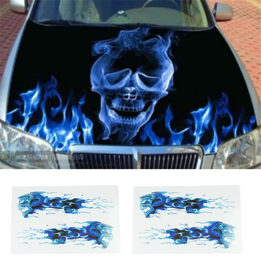 

High Quality Automobile motorcycle necessary high quality cheap DIY stickers/blue flames double skull image