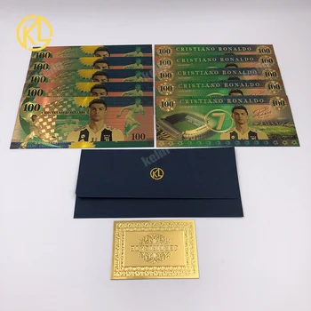 

Free Shipping Portuguese professional football player Cristiano Ronaldo Gold Banknote for collection and fans souvenir gifts