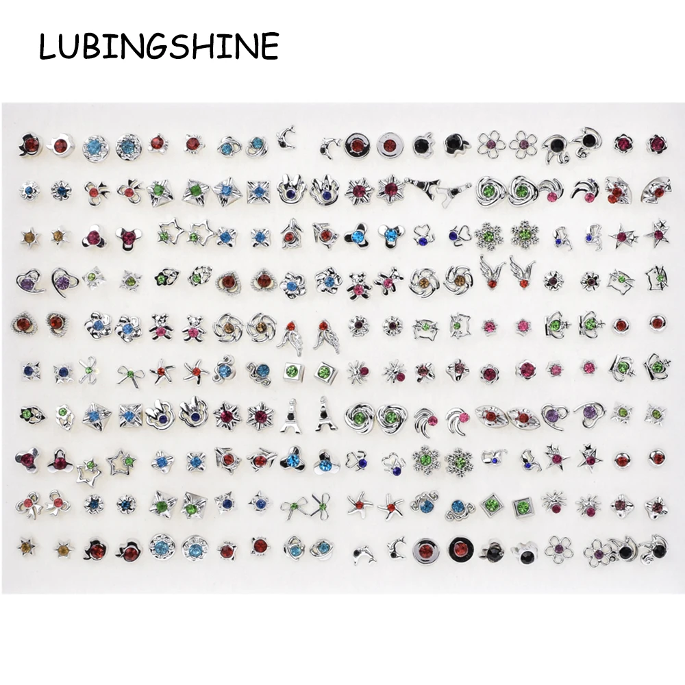 100 пар цвета: золотистый, серебристый Красочные Стразы, с принтом в виде цветов и корона с узором форме сердца, разные Стиль маленькие серьги-гвоздики Комплект сережек для женщин, ювелирные изделия для девушек, подарок