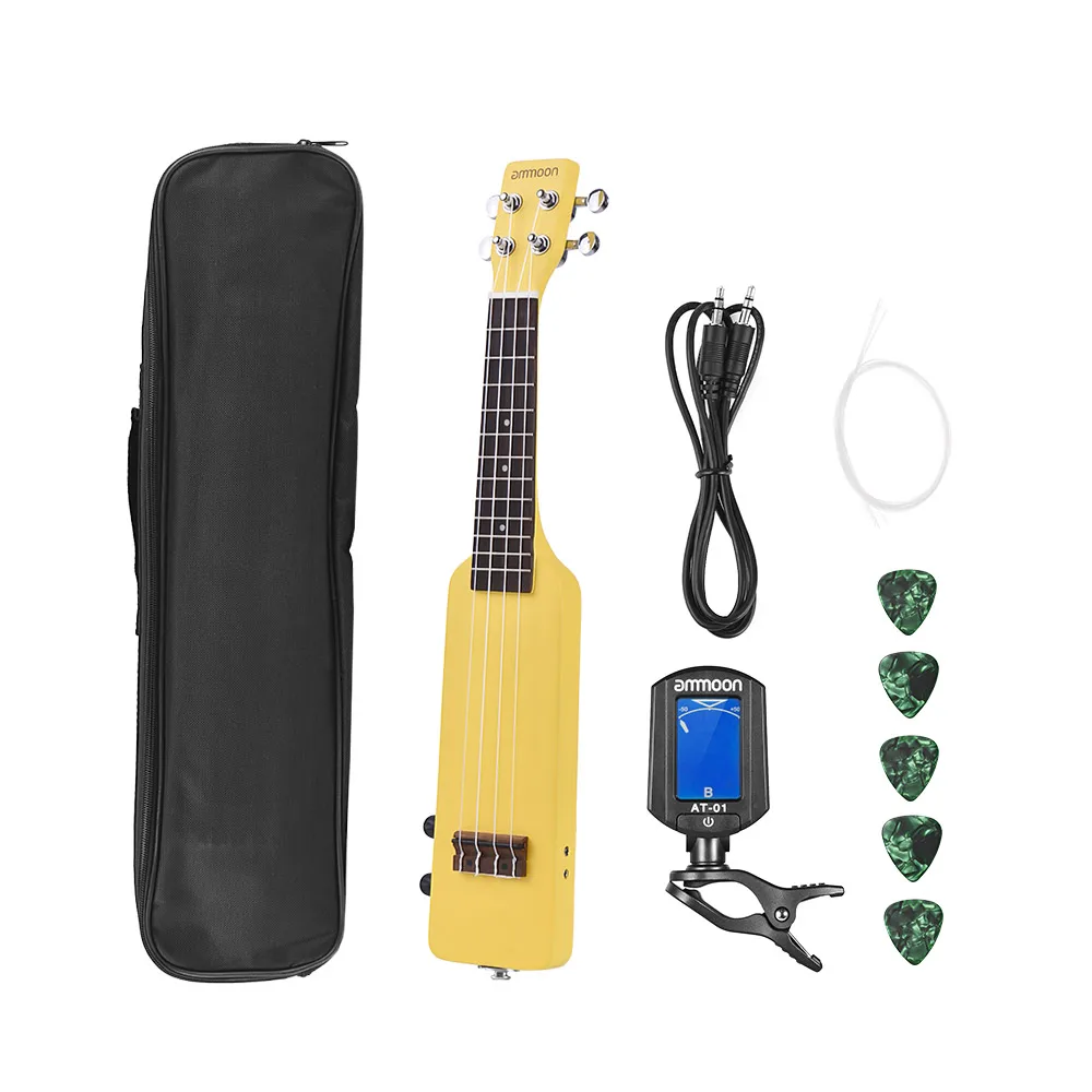 

ammoon 21" Solid Wood Okoume Electric Ukulele Kit with Tuner Carrying Bag 3.5mm Audio Cable 4pcs Extra Strings