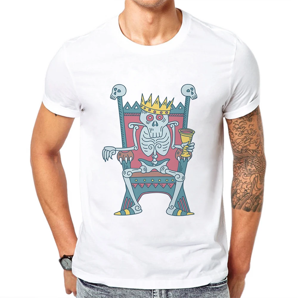 

New Arrivals Skeleton Printed Men White T-Shirt Half Sleeve T Shirt Casual Cotton Tops Tees Shirts Male Clothes Camisetas Hombre