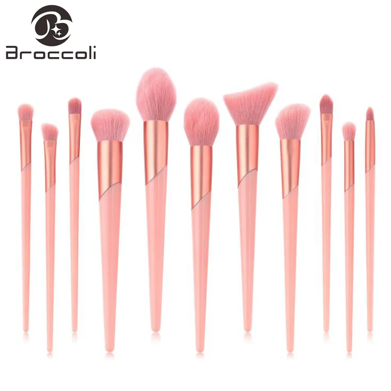 

Broccoli 11pcs Pink Girl Makeup Brushes Sets Professional Luxury Cosmetic Brushes Foundation Powder Eye Shadows Beauty Tool Kits