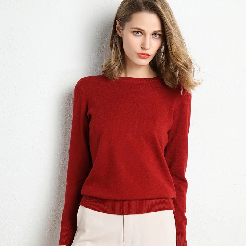 Hot Sale Women Sweater Autumn Winter Clothes Solid Round Neck Sweater Jumper Long-sleeved Knitted Pullovers Shirt Female Tops